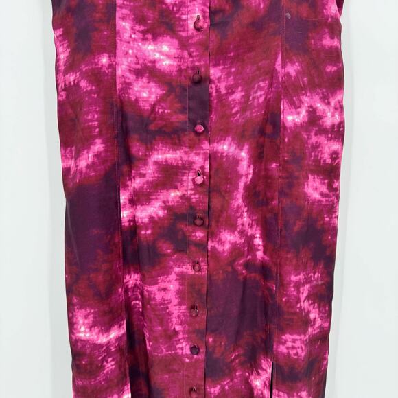 Cinq à Sept Alexa Tie-Dye Pink Burgundy Midi Slit Sz 4 Boho Chic Coastal Summer - Picture 6 of 9